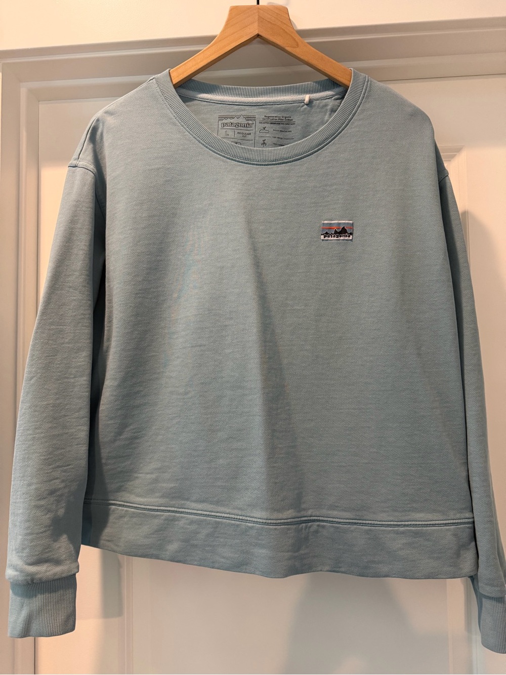 Patagonia Regenerative Organic Cotton Light Blue Crewneck Sweatshirt Size Large